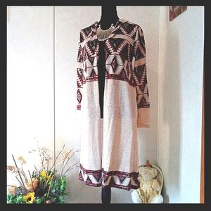 ALMOST FAMOUS SOUTHWESTERN PRINT LONG CARDIGAN-Small